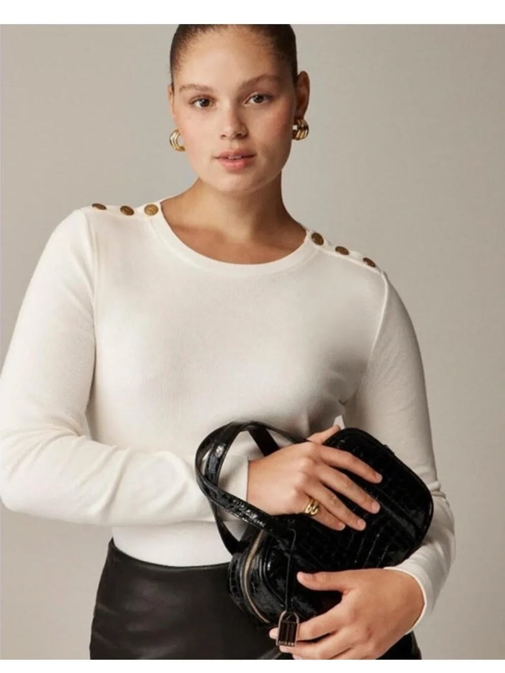NWT J. Crew Ivory Button-Shoulder The Perfect Tee Top 💯% Cotton